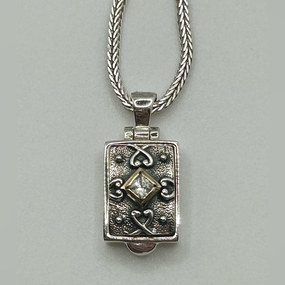 Anatoli White Topaz Sterling Silver and 14k Gold Locket Pendant Necklace